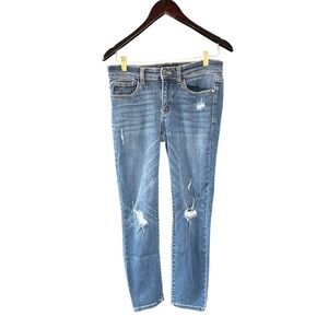 Judy Blue Relaxed Fit Distressed Mid Rise Stretch Denim Jeans | Blue | 28